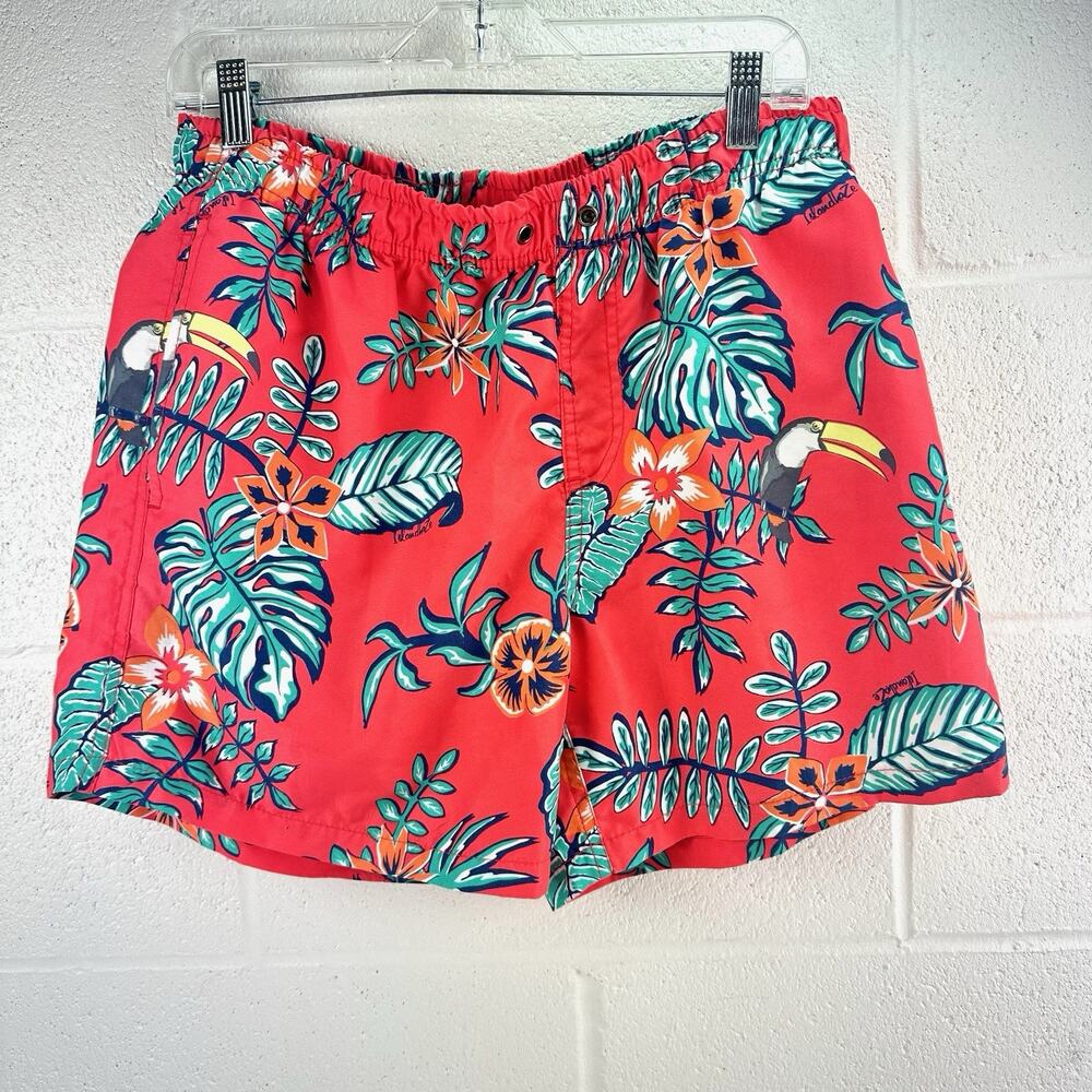 Carven Red Tropical Monstera Lined Swim Shorts Trunks Men Sz XL